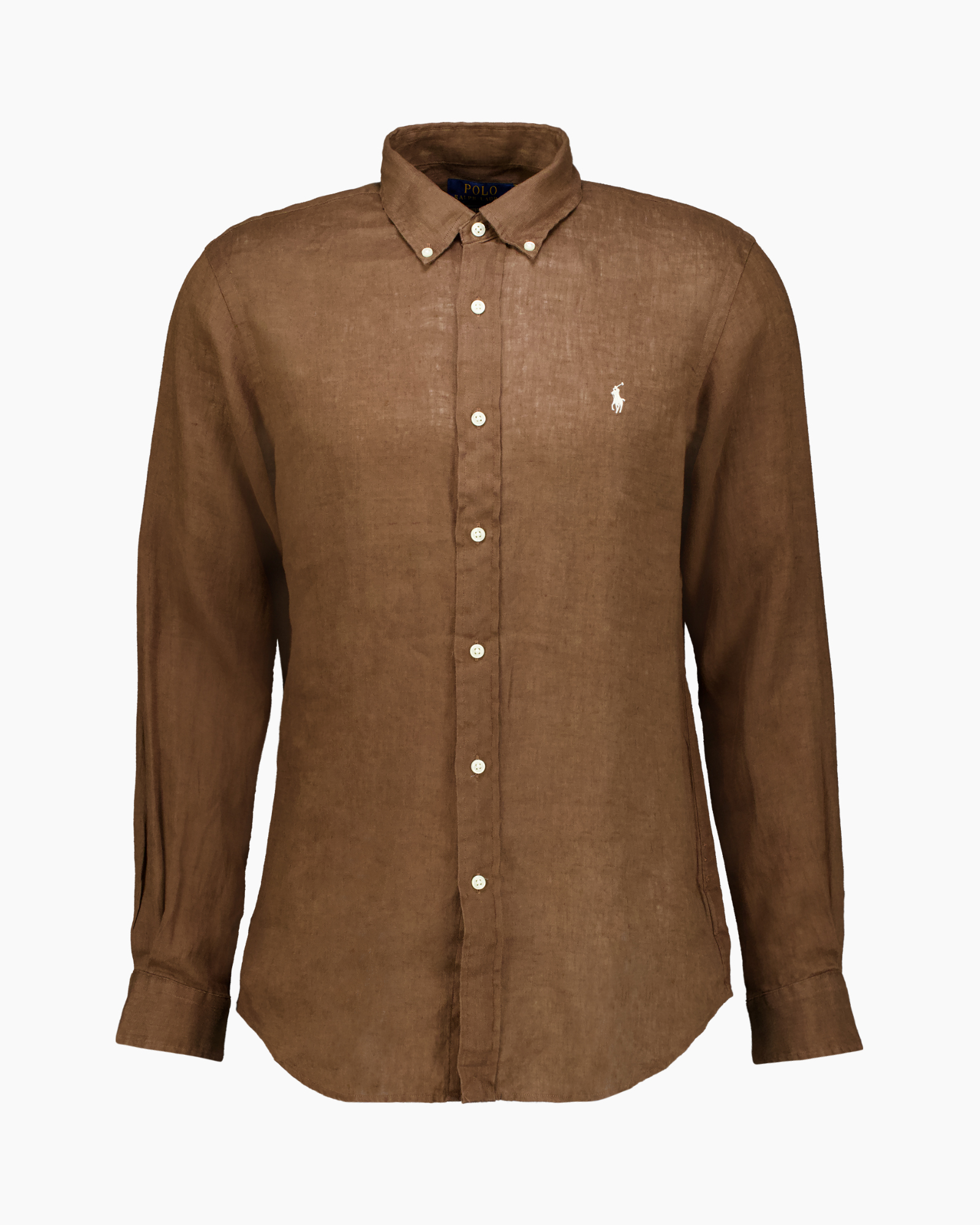 linen, button-down, long-sleeve, brown, polo-logo