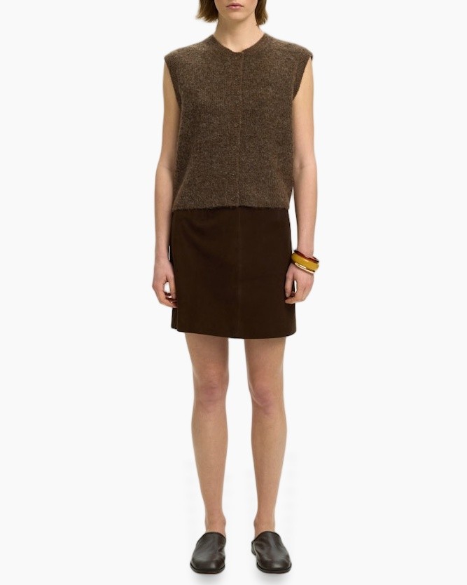 top, sleeveless, brown, knit, skirt