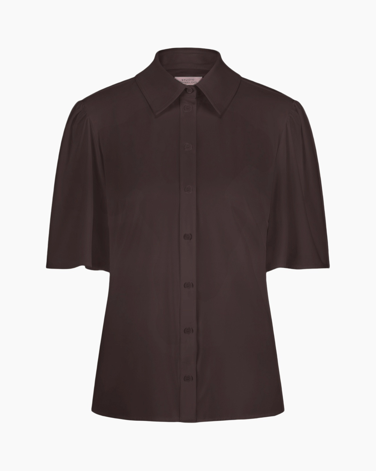 button-down, short-sleeve, brown, collared, top