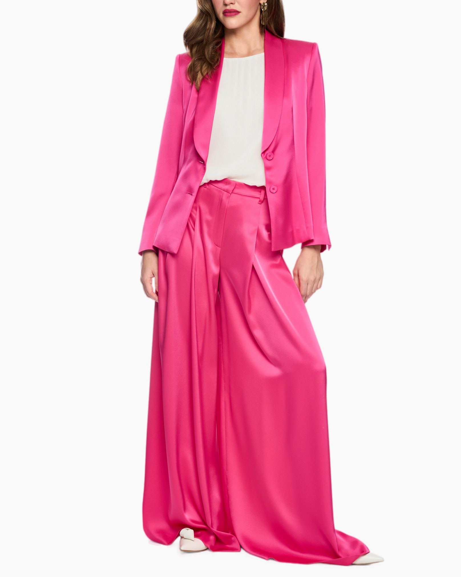 dress, suit, pink, silky, long