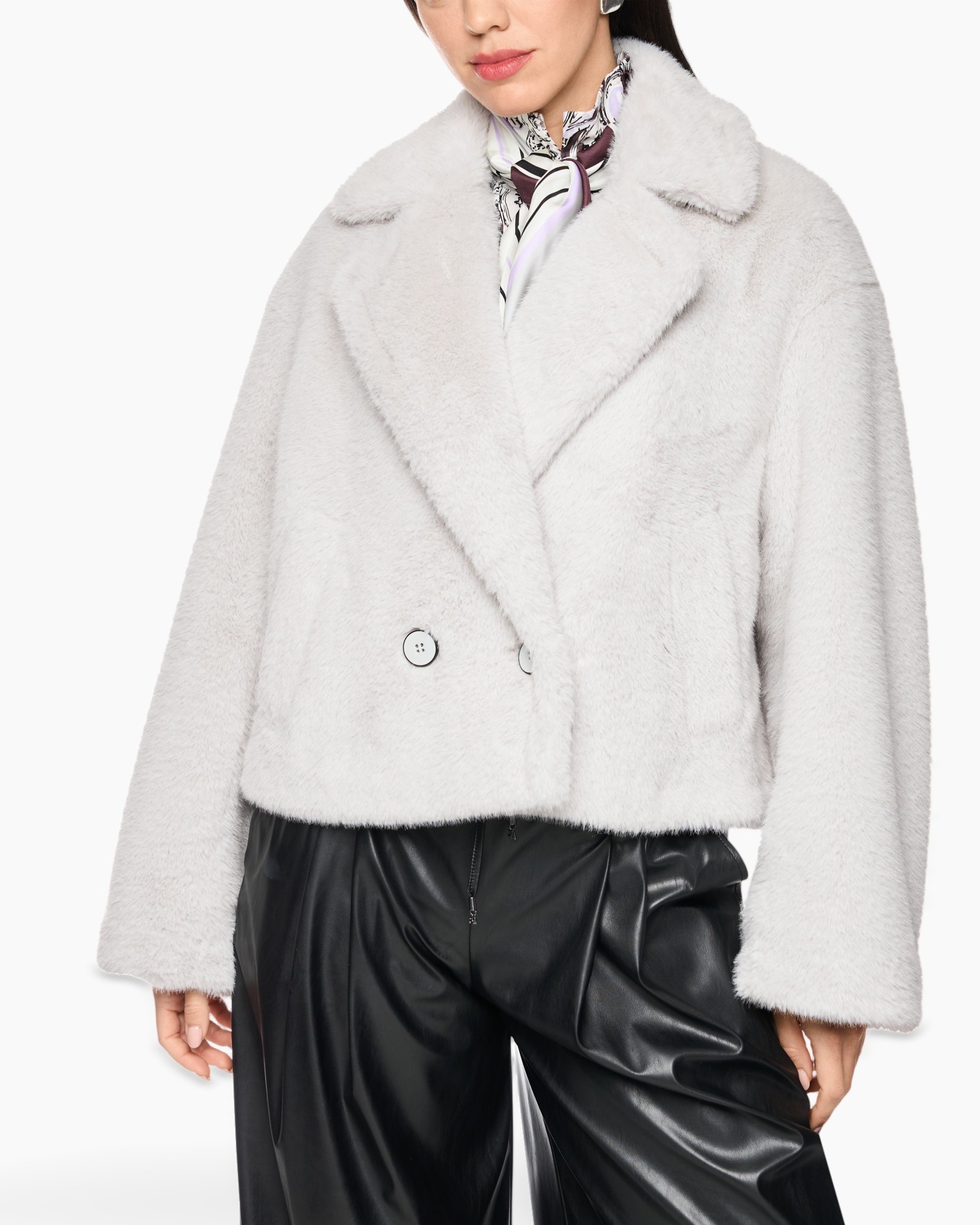 coat, faux fur, double-breasted, oversized, white