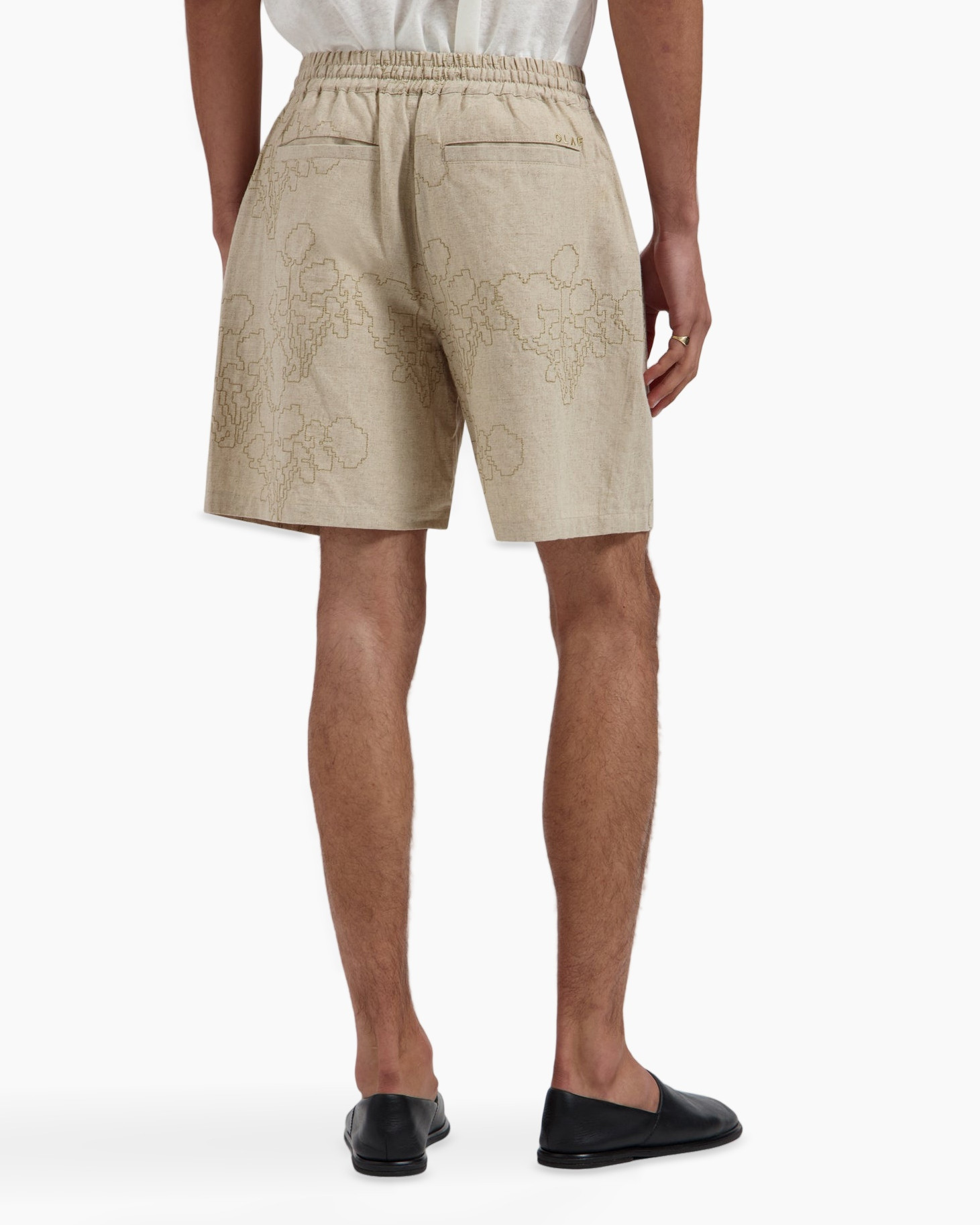 shorts, beige, drawstring, patterned, linen-like