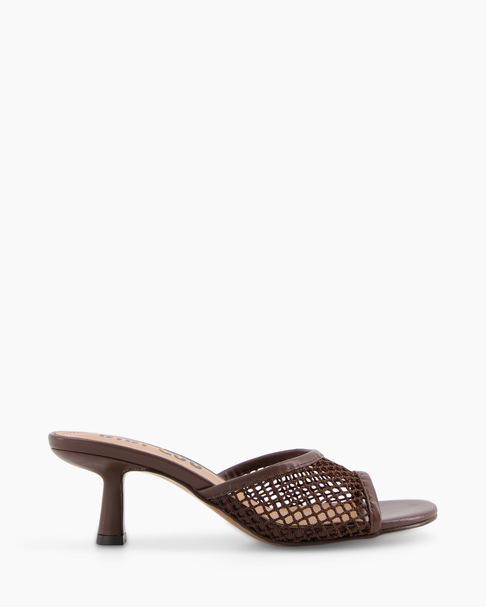 women's sandal, open toe, knit mesh, brown, mid heel