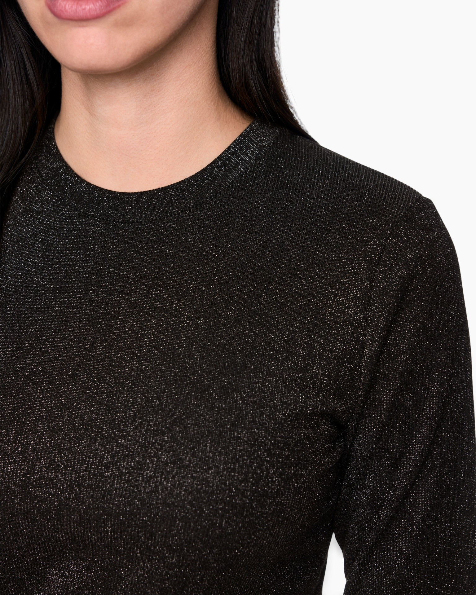top, knit, black, glitter, crew-neck