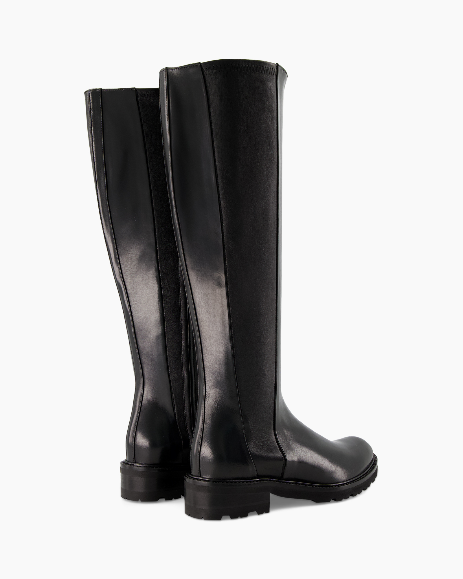 knee-high, boots, black, leather, block-heel