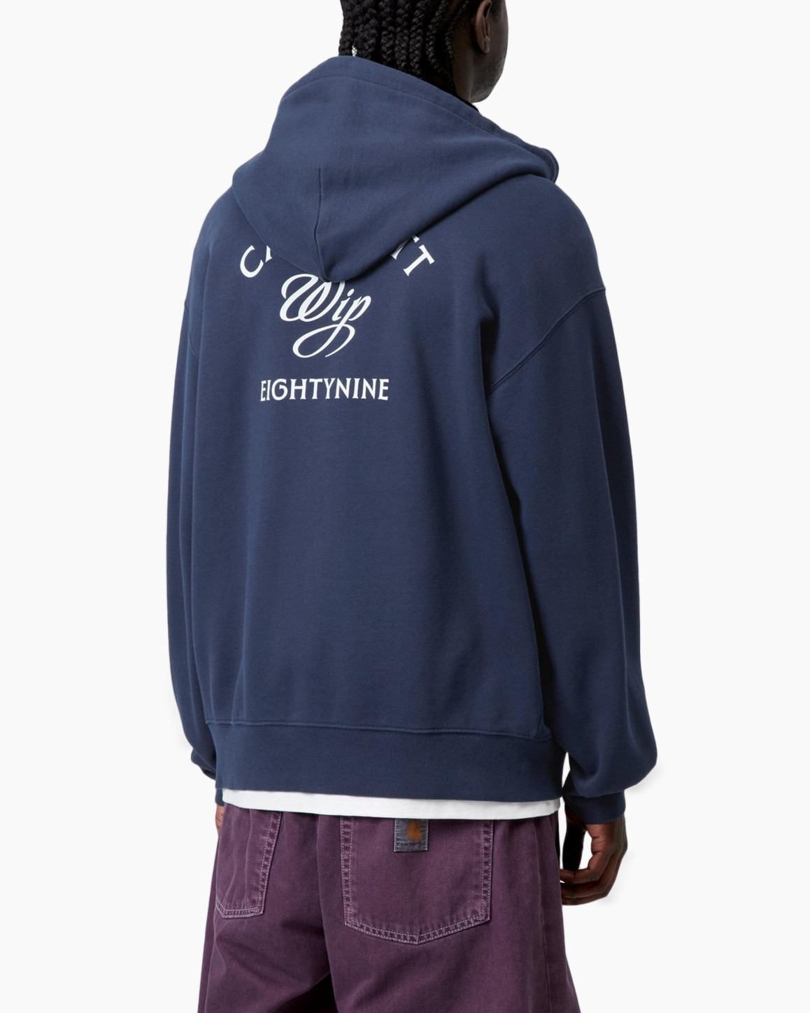 hoodie, zip-up, pullover, navy, logoless? not logo visible