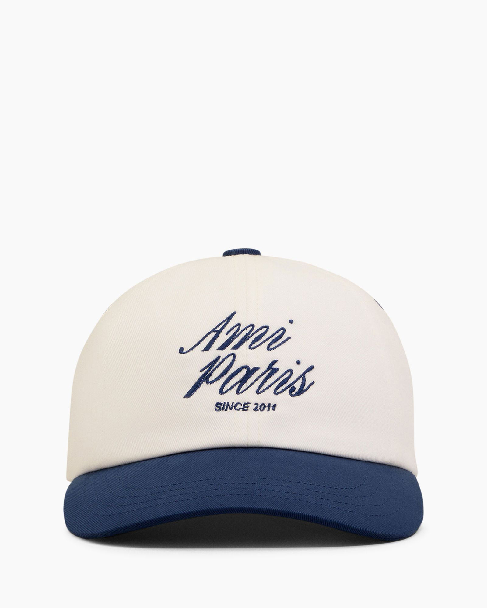 baseball cap, two-tone, white cap, blue brim, embroidery