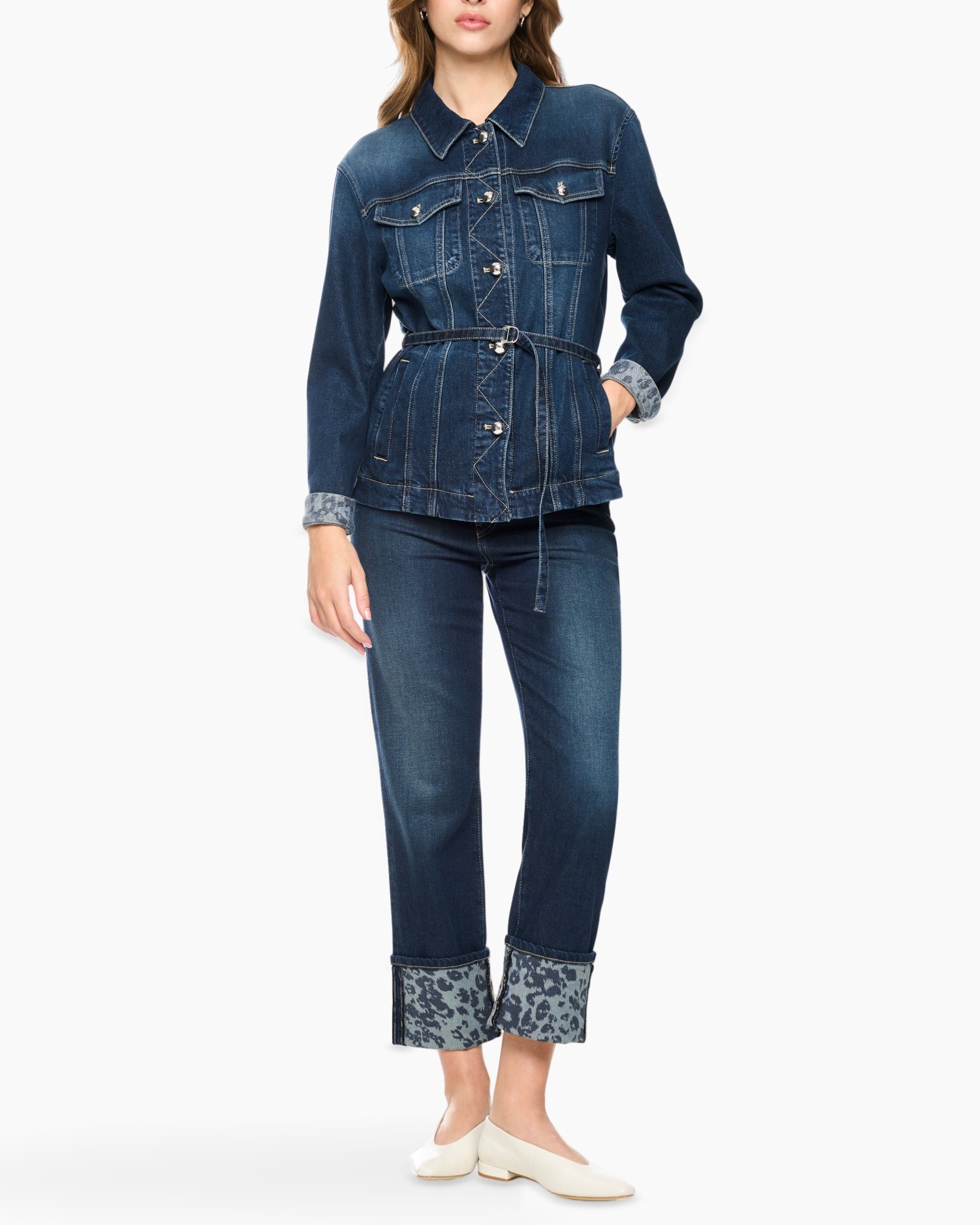 denim, jacket, jeans, belt, rolled cuffs