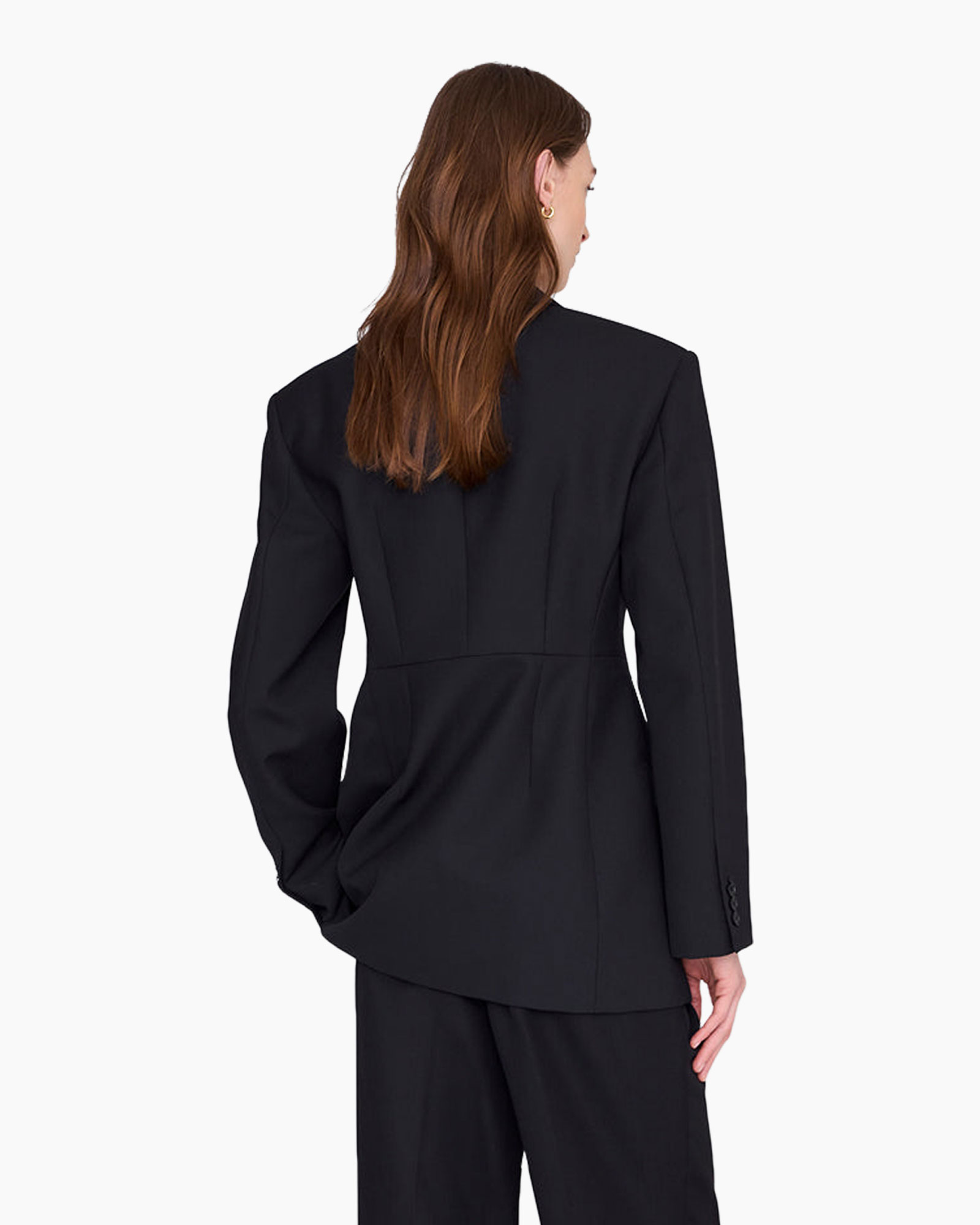 blazer, suit jacket, long sleeve, rear view, black