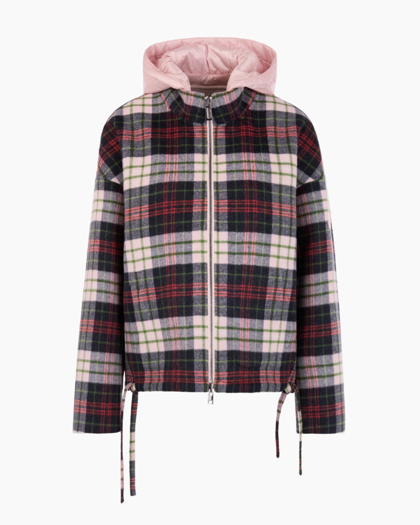 plaid, checkered, zipper, hooded, jacket