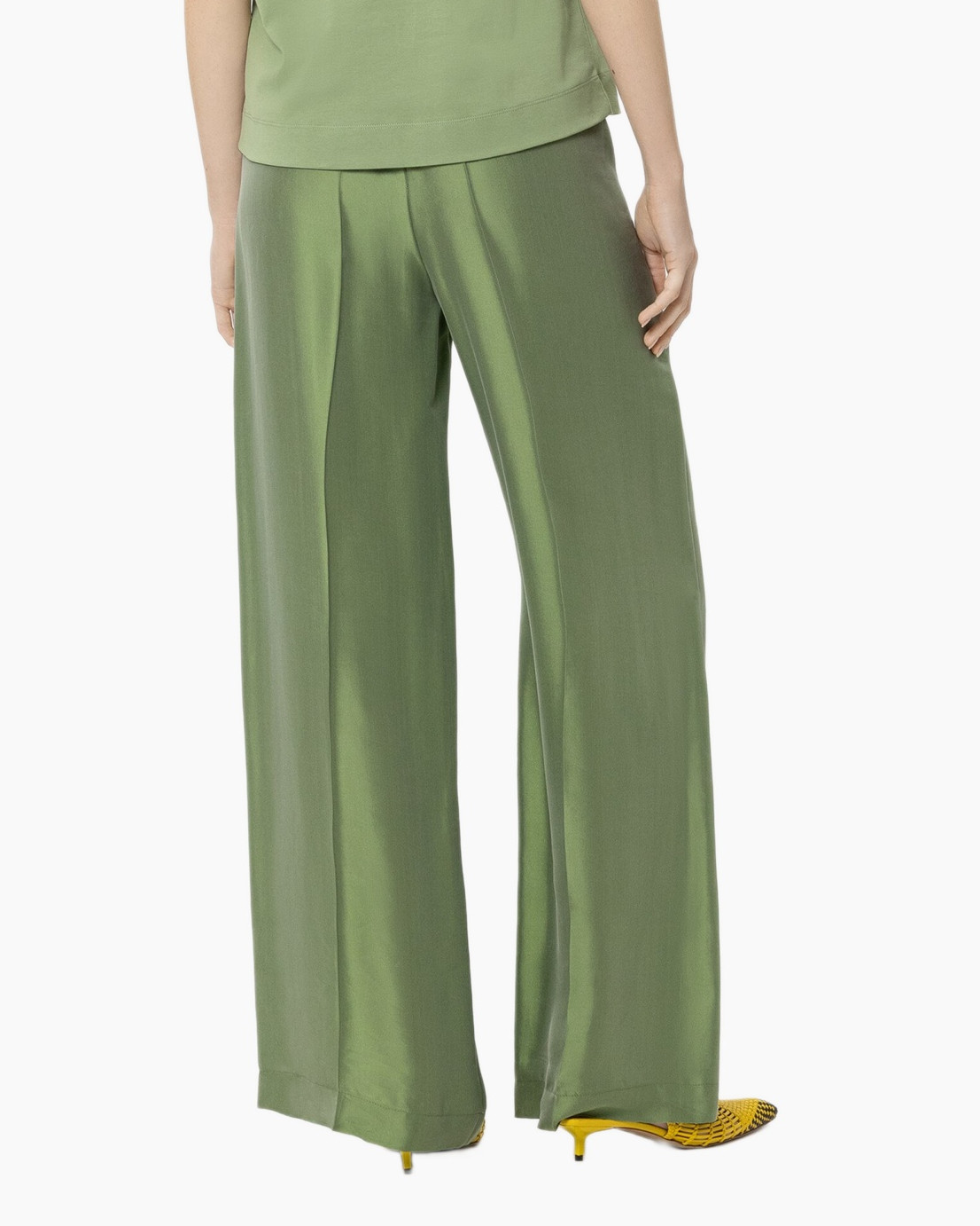 green, pants, wide-leg, silk, drawstring