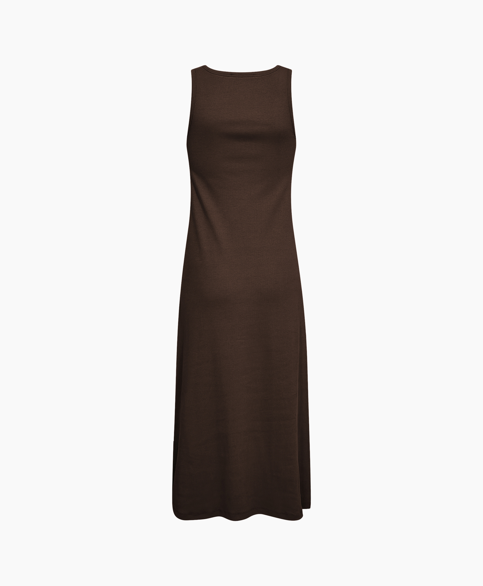 tank dress, brown, sleeveless, long dress, slit side