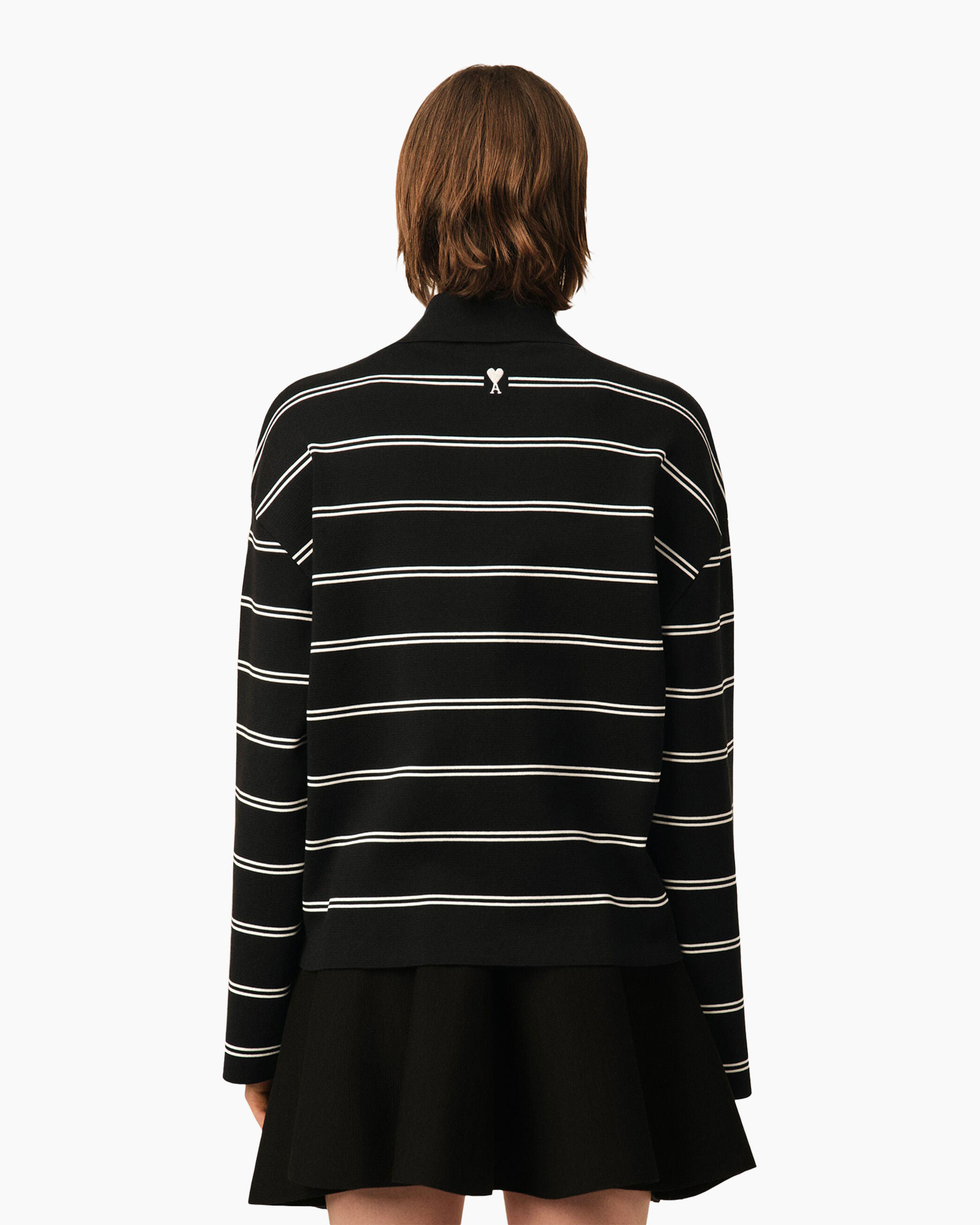 striped sweater, long sleeve, black white, crew neck, casual top