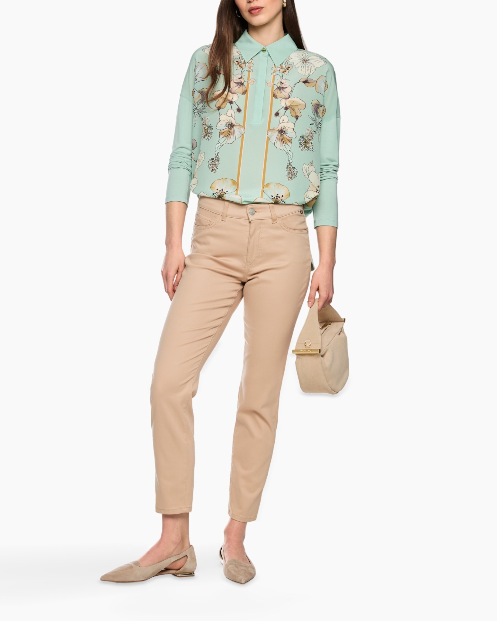 blouse, floral, mint, longsleeve, collared