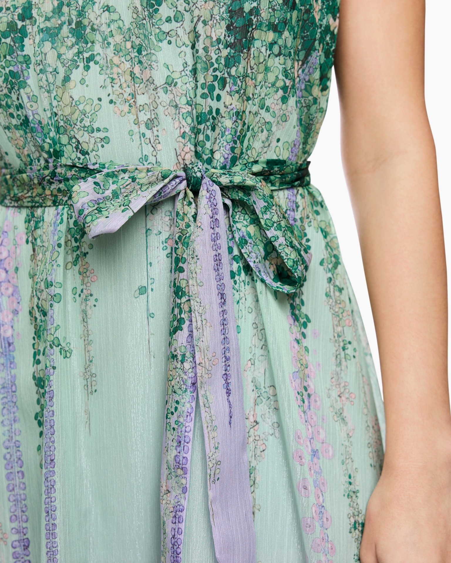 dress, floral, belt, waist-tie, green-purple