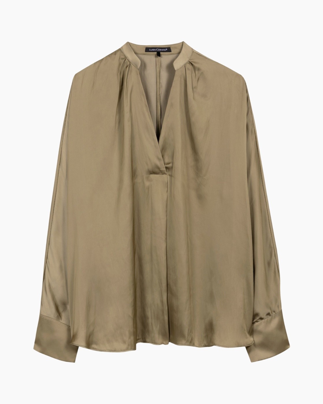 silk, blouse, beige, long-sleeve, v-neck