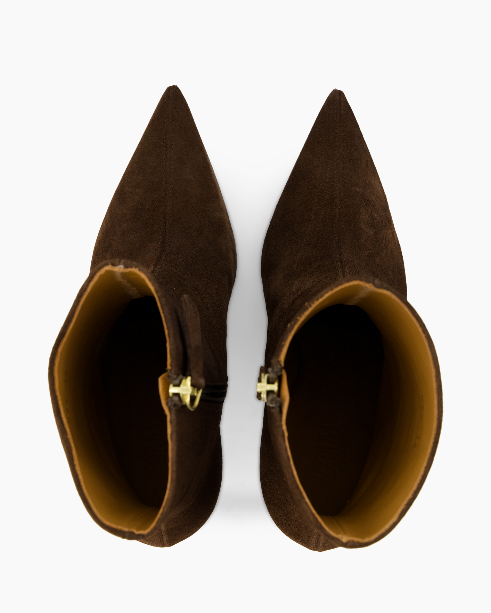 ankle boots, brown, suede, zipper, pointed toe