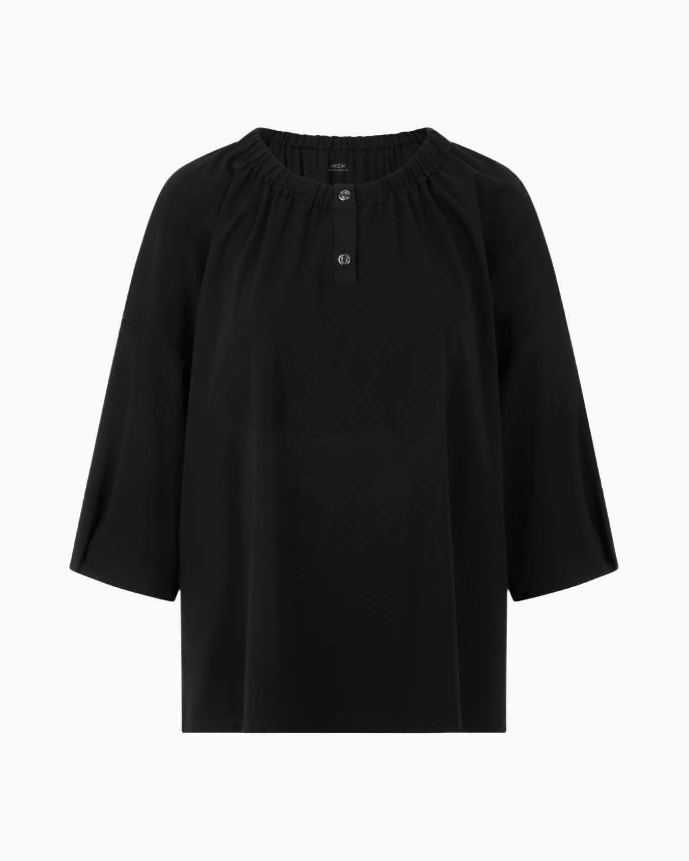 top, blouse, black, 3/4 sleeve, shirred neckline