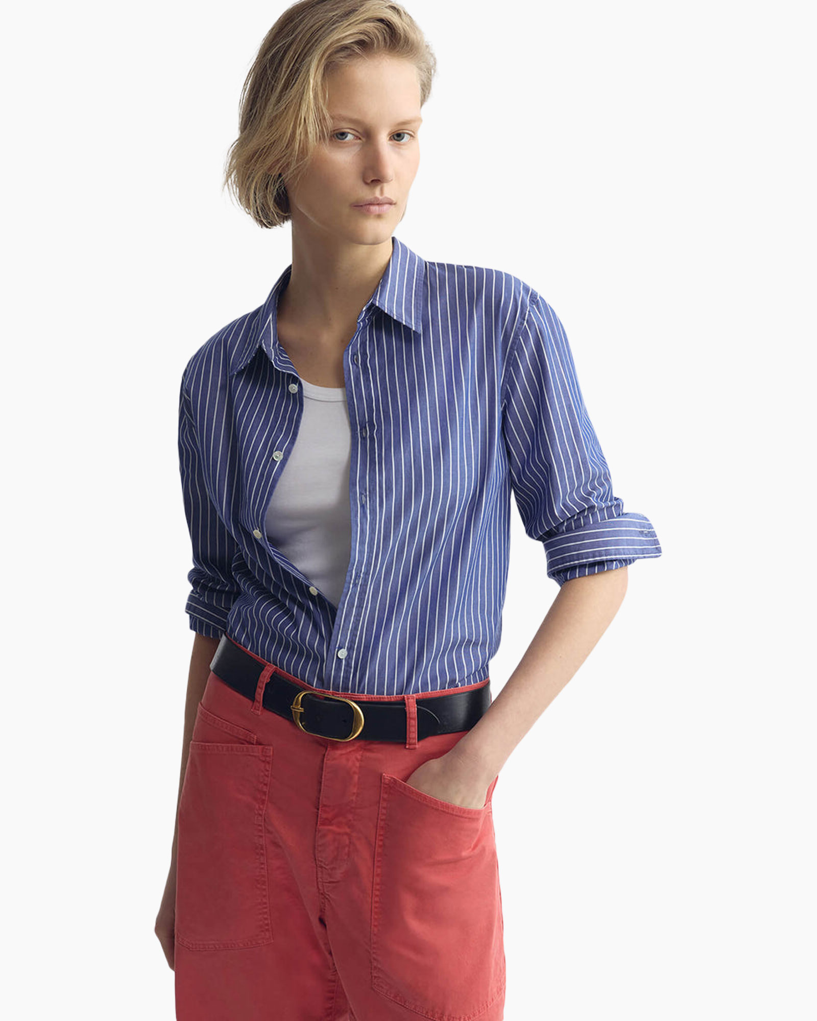 shirt, striped, blue, button-down, t-shirt