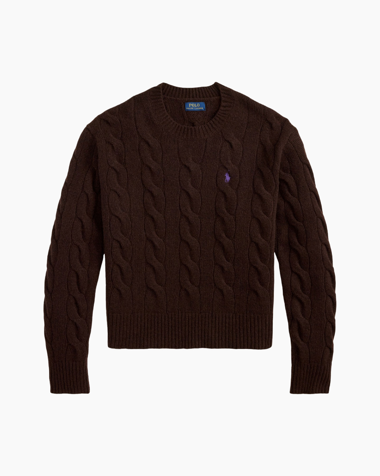 sweater, cable knit, brown, crew neck, pullover