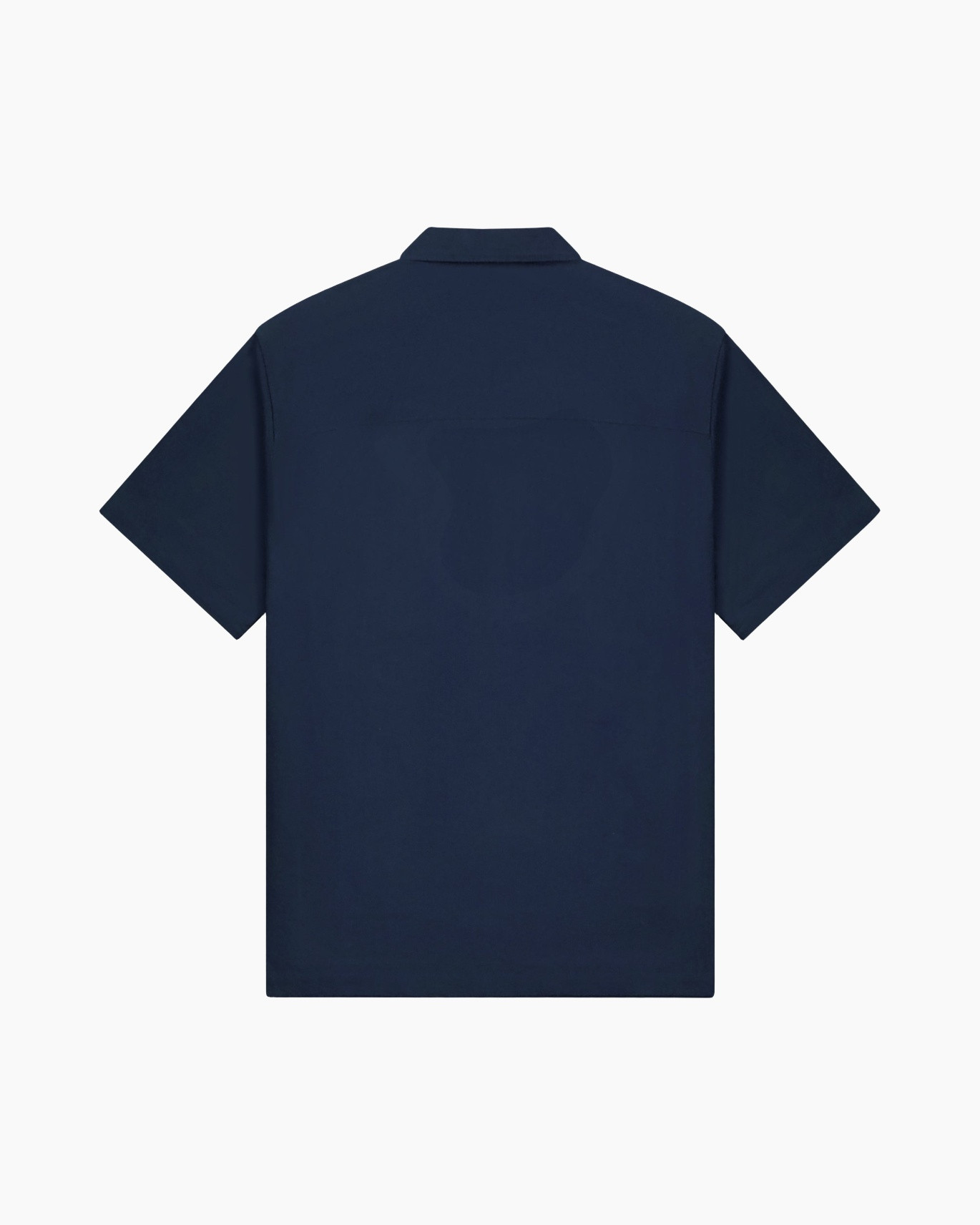 shirt, short-sleeve, navy, collar, back view