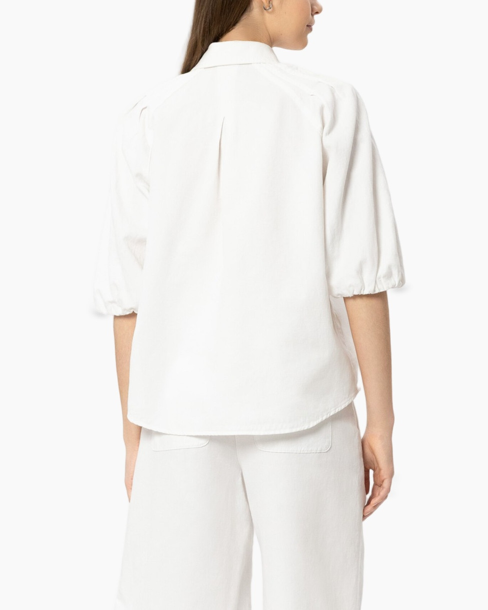 white shirt, button-up, puff sleeve, linen, collared shirt