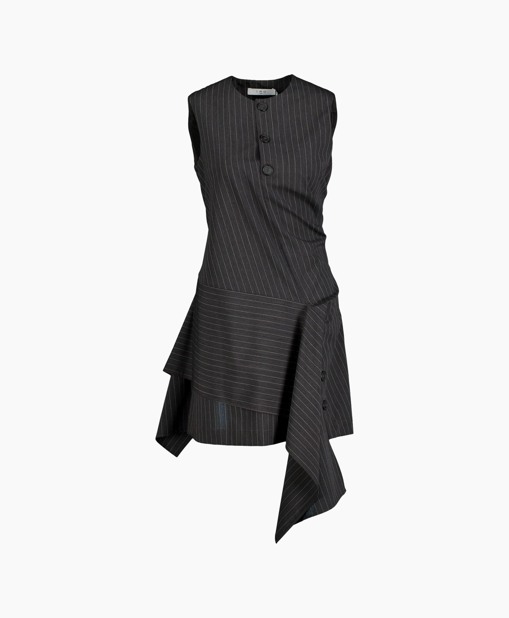dress, pinstripe, asymmetric, sleeveless, wrap-skirt