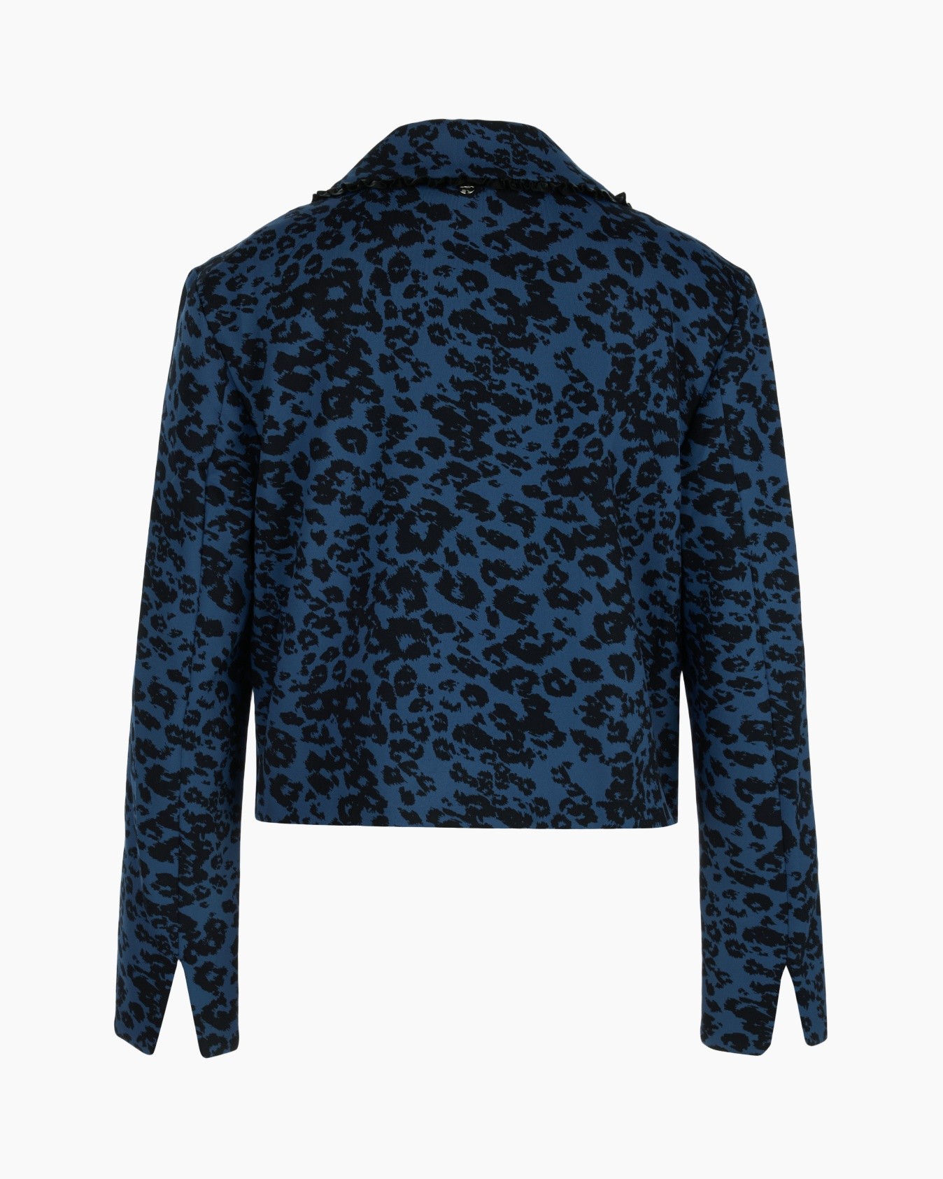 jacket, leopard print, blue, collar, buttons