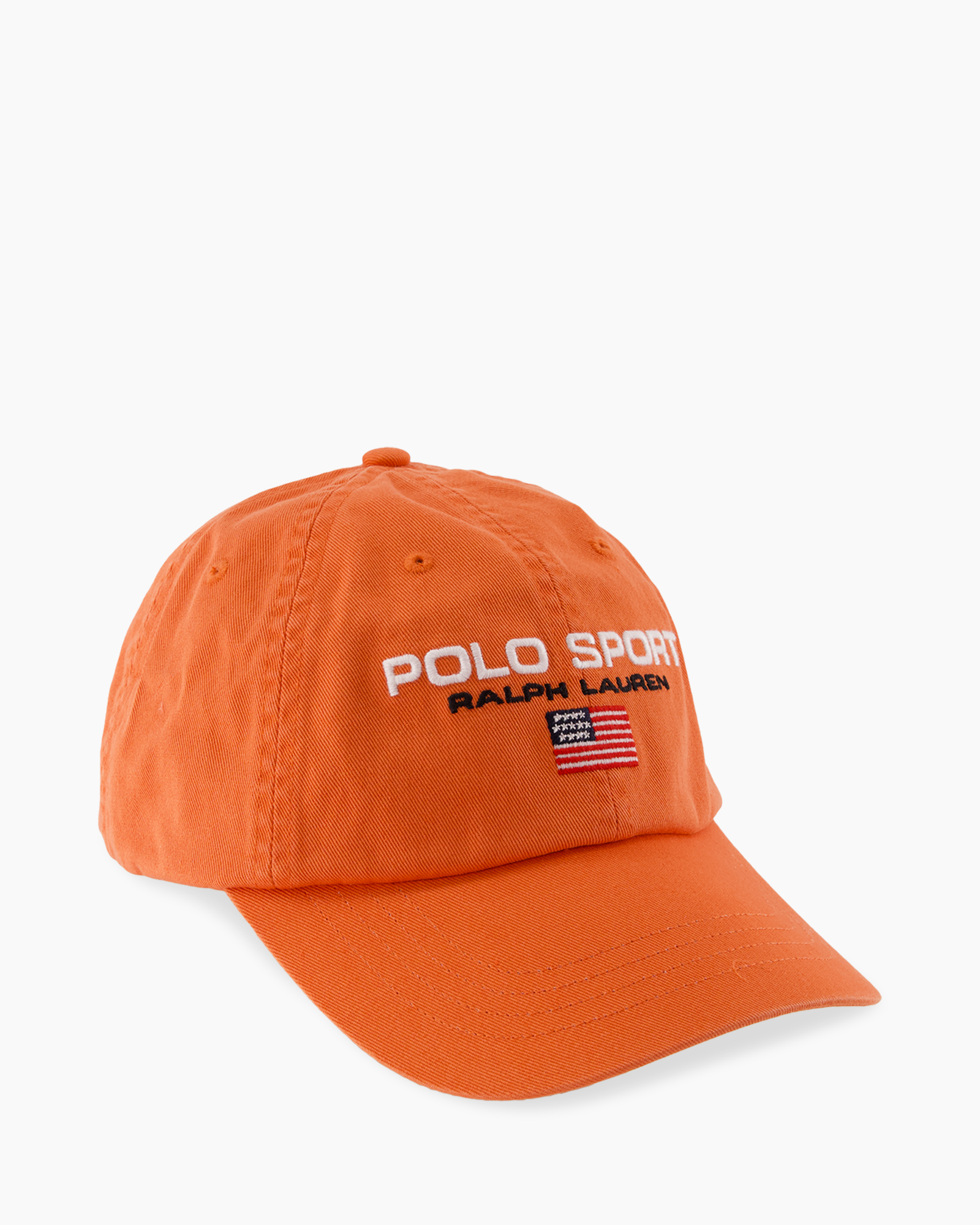 baseball cap, orange, logo text, american flag, adjustable cap