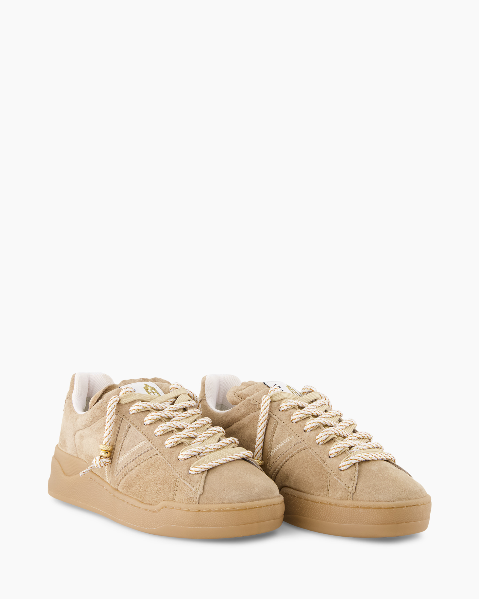 beige sneakers, suede texture, lace-up, rubber sole, low-top