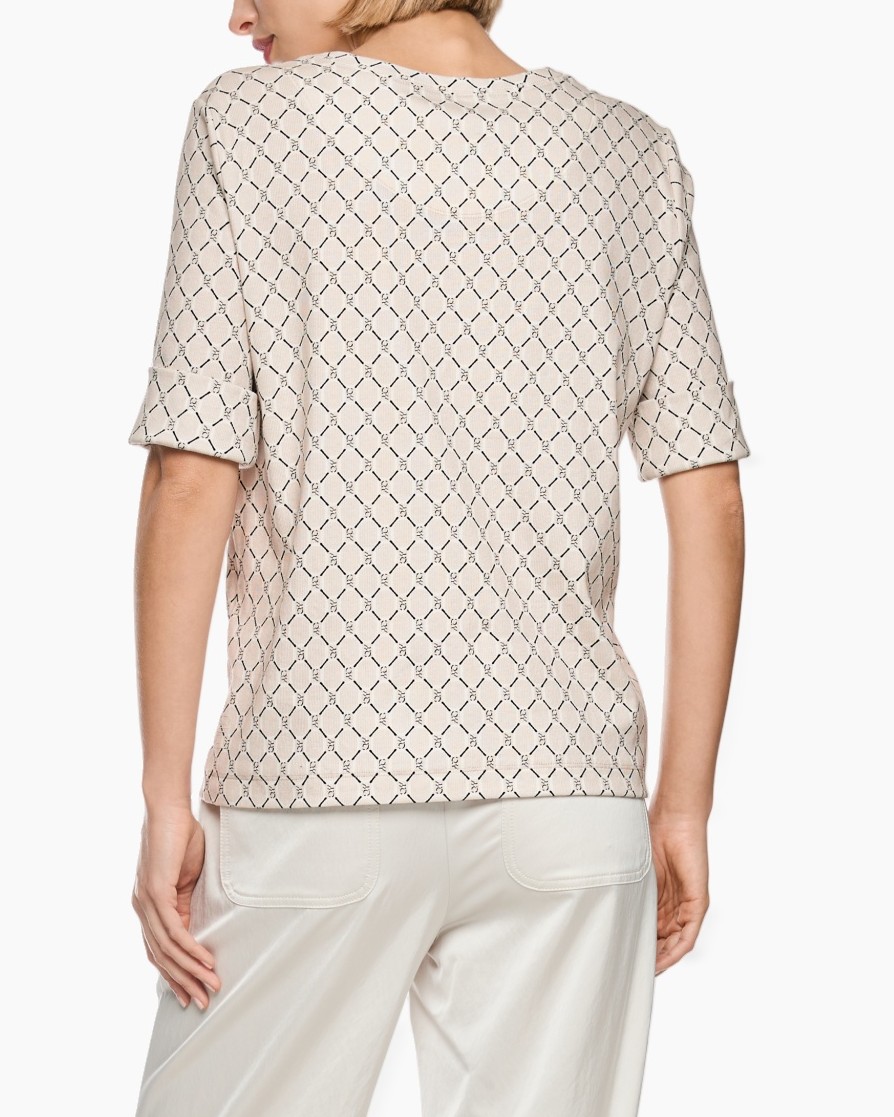 top, blouse, pattern, beige, short-sleeve