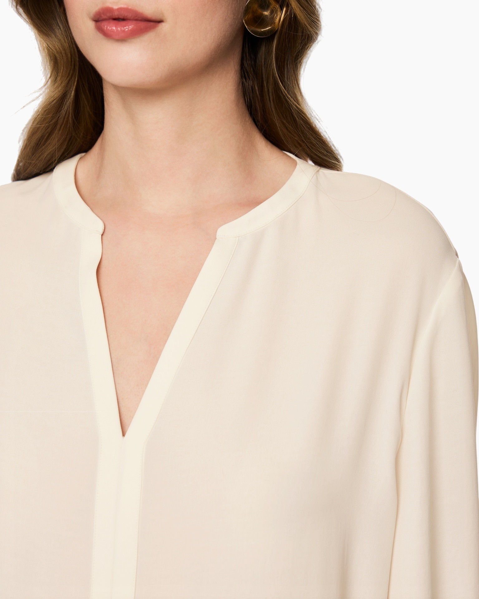 blouse, crepe, cream, V-neck, long-sleeve
