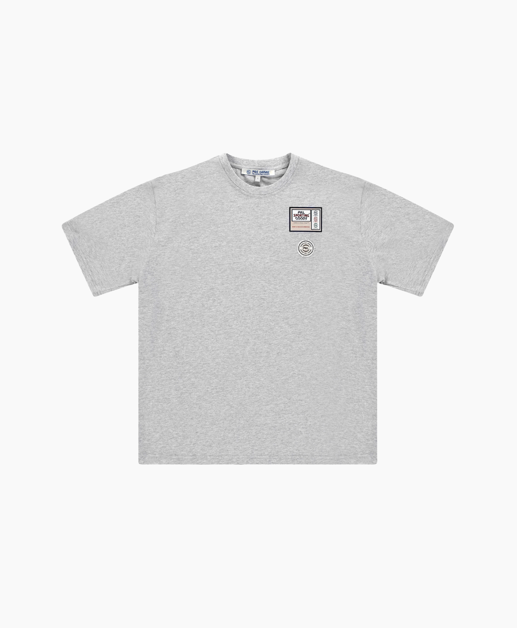 t-shirt, gray, short sleeves, graphic patch, crew neck