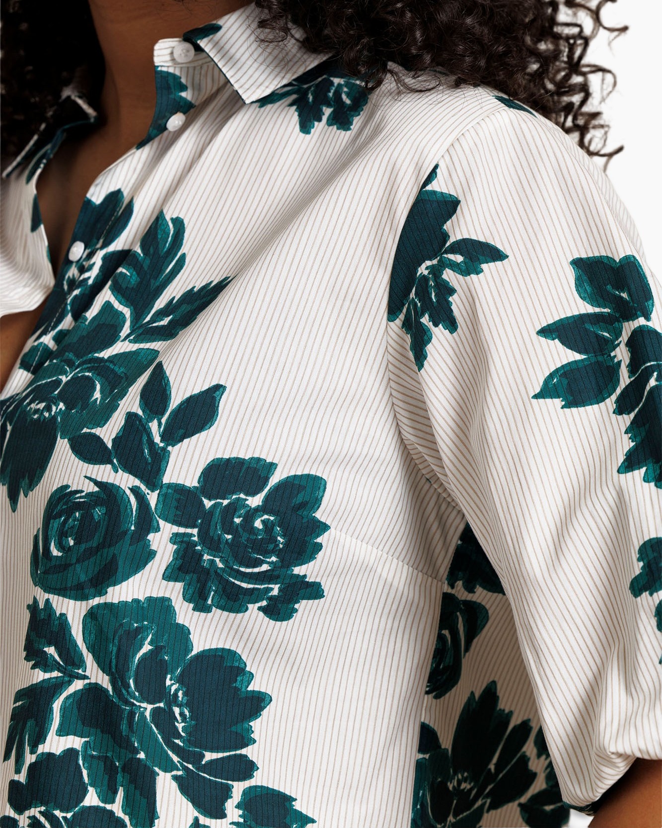 shirt, floral, striped, green floral, collared shirt