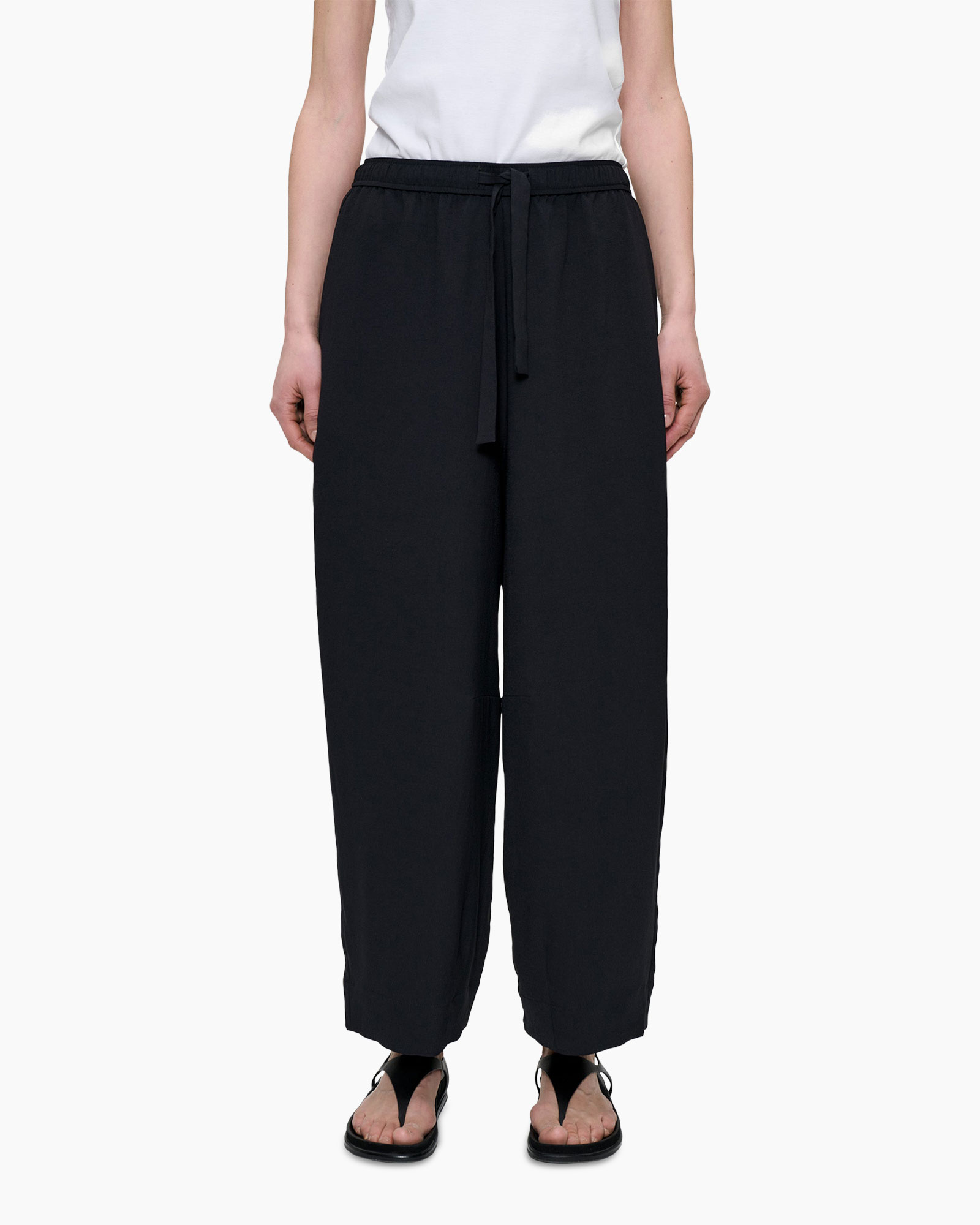 pants, drawstring, wide-leg, black, casual