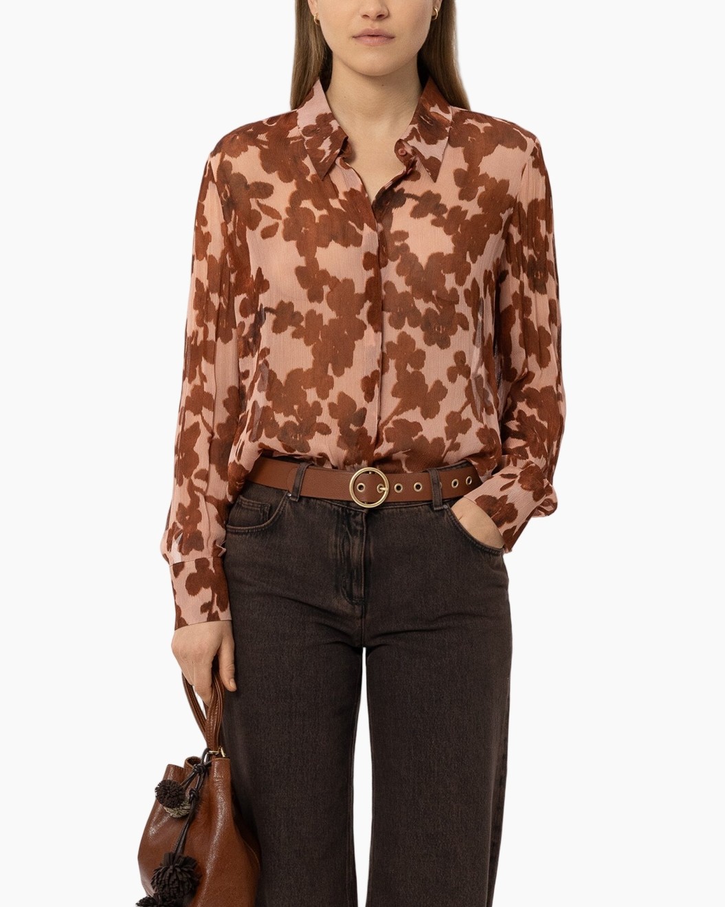 blouse, paisley, printing, brown, long-sleeve