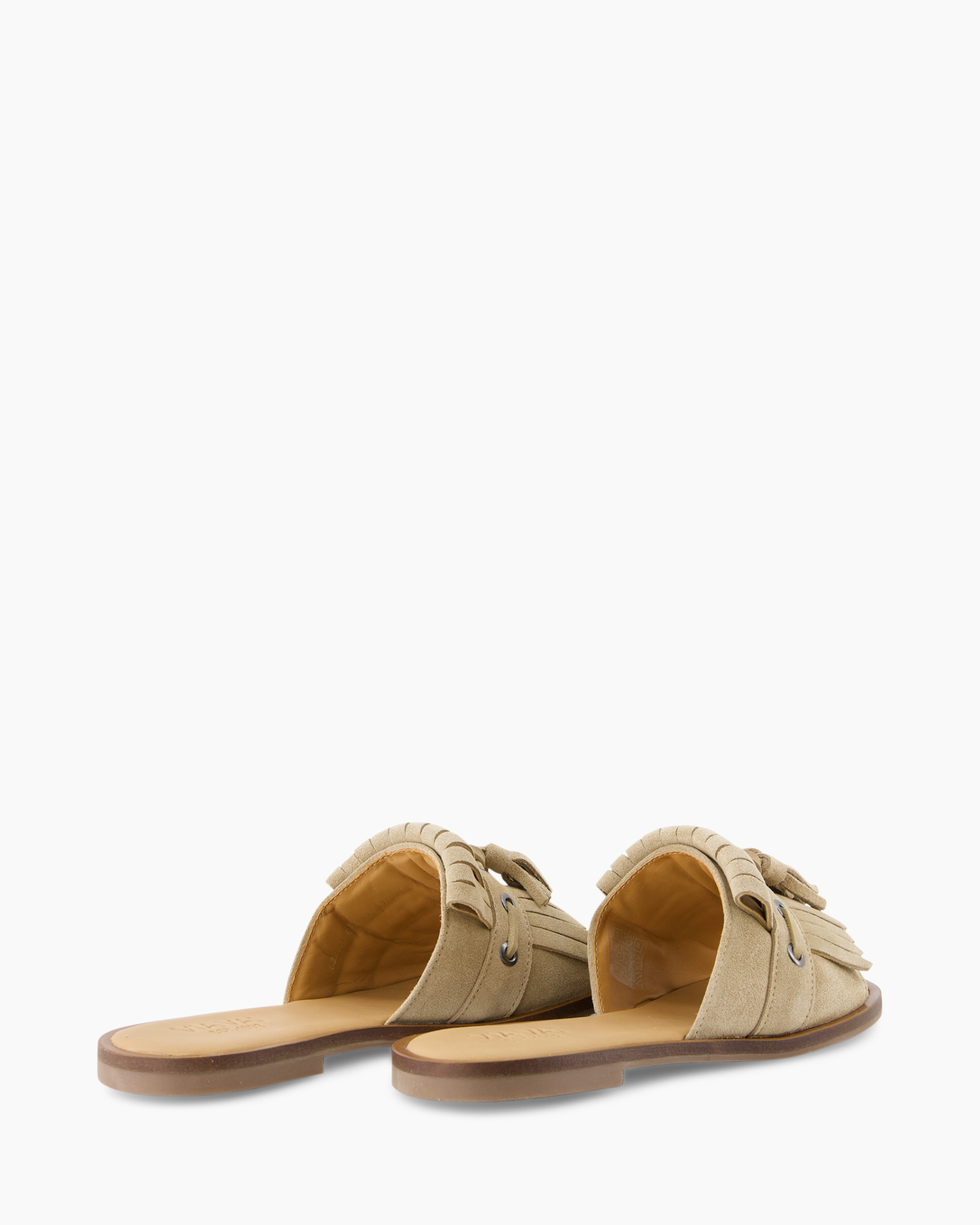 slippers, mules, beige, suede, fringe