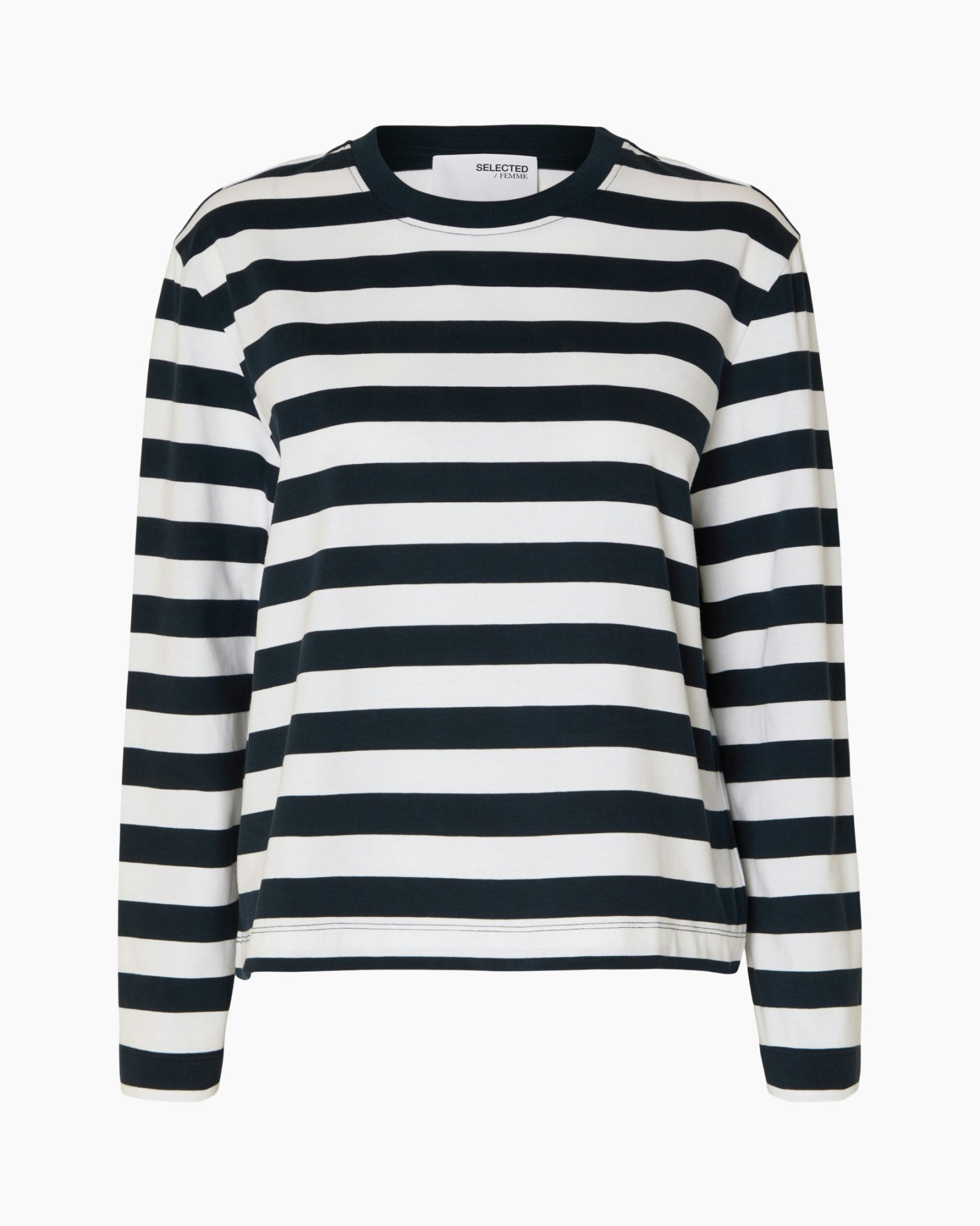 striped, long-sleeve, sweater, navy, white