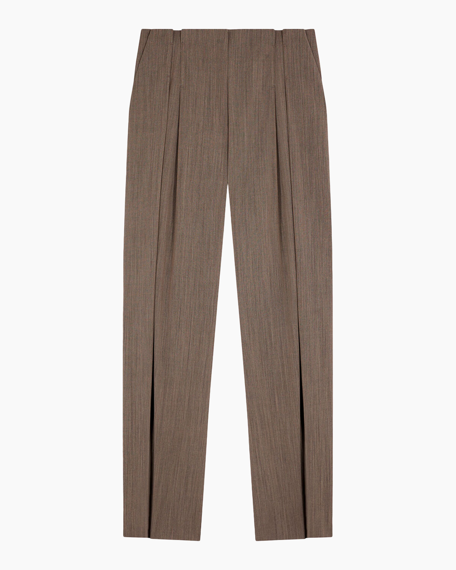 trousers, pleated, pinstripe, brown, waistband