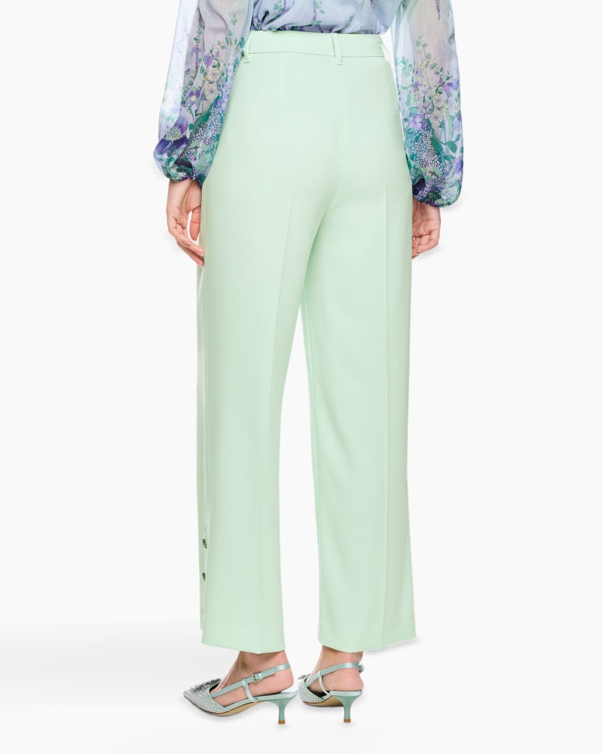pants, wide-leg, mint, high-waisted, button-detail