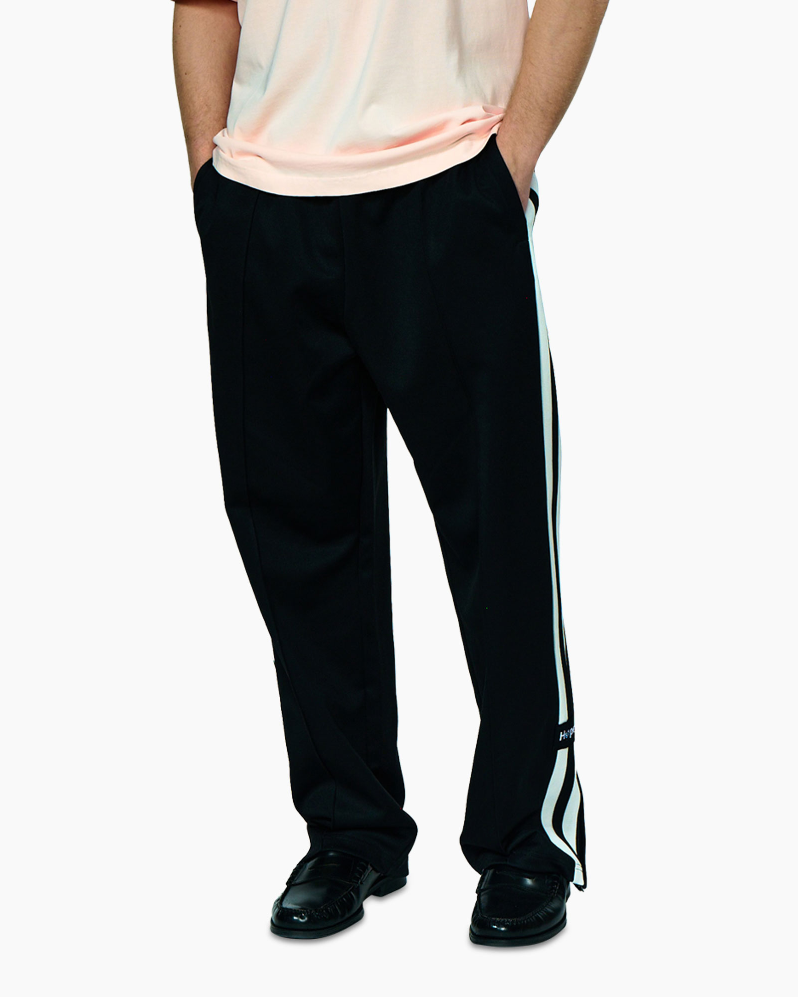 pants, trousers, track pants, side stripe, black