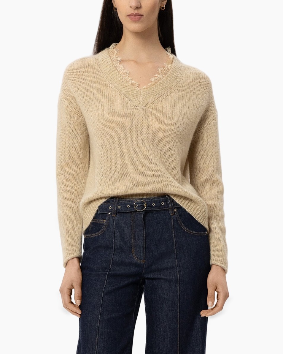 sweater, knit, v-neck, beige, pullover