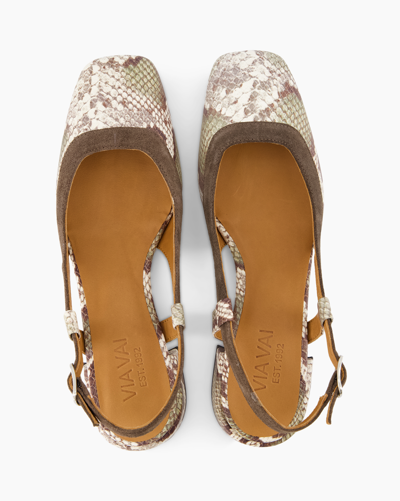 sandals, snake pattern, open-toe, ankle strap, leather insole