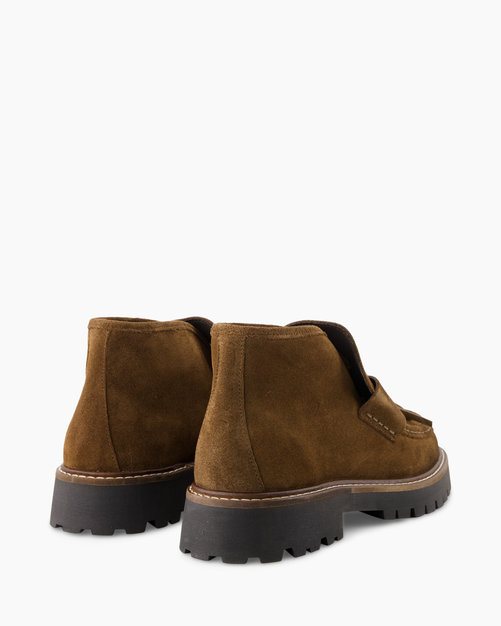 ankle boots,  suede,  brown,  chunky sole,  moc toe