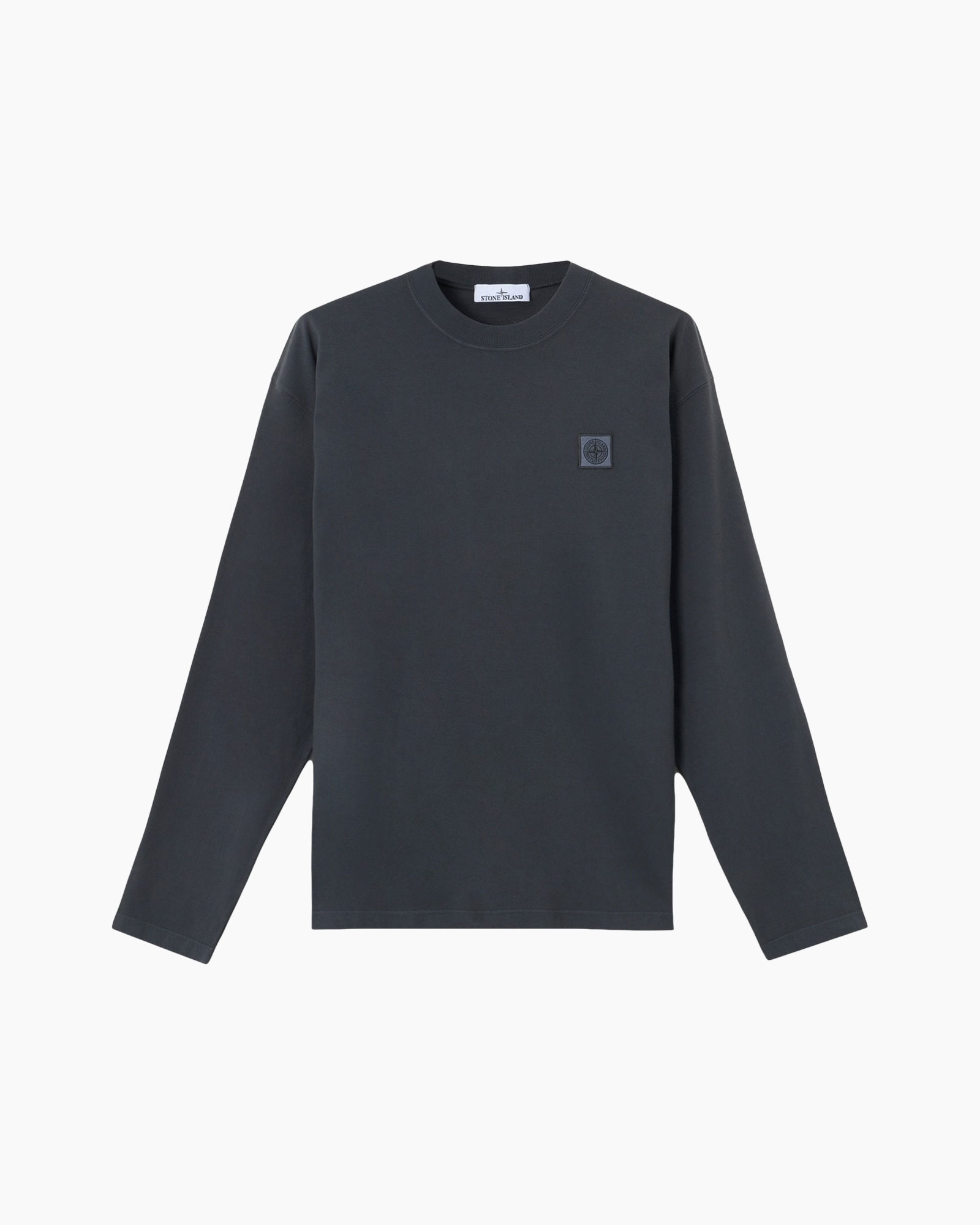 sweatshirt, long-sleeve, crew neck, dark gray, logo patch
