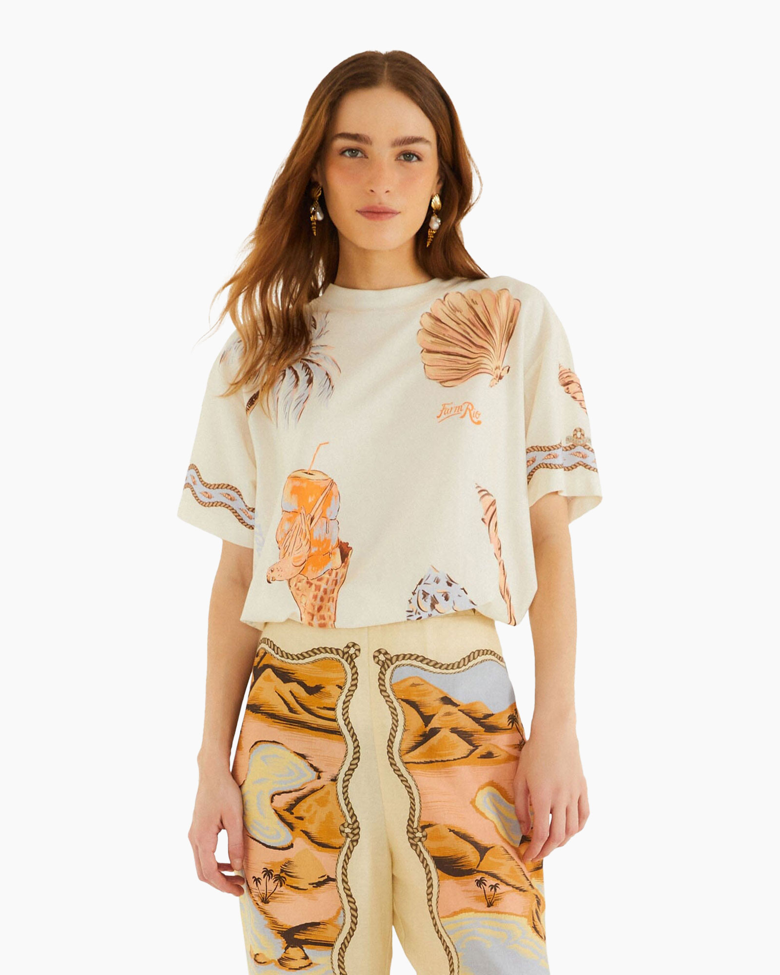 t-shirt, graphic print, beach motif, short sleeve, cream color