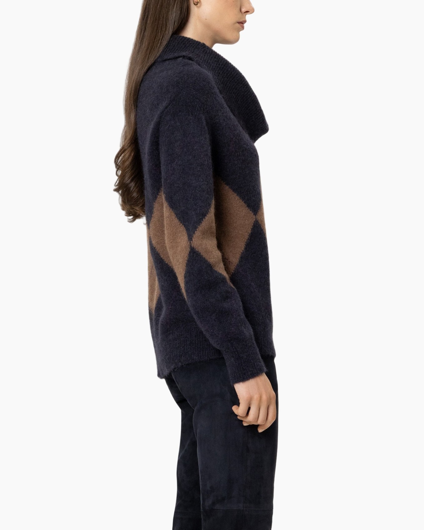 argyle, sweater, knit, cardigan, dark-blue