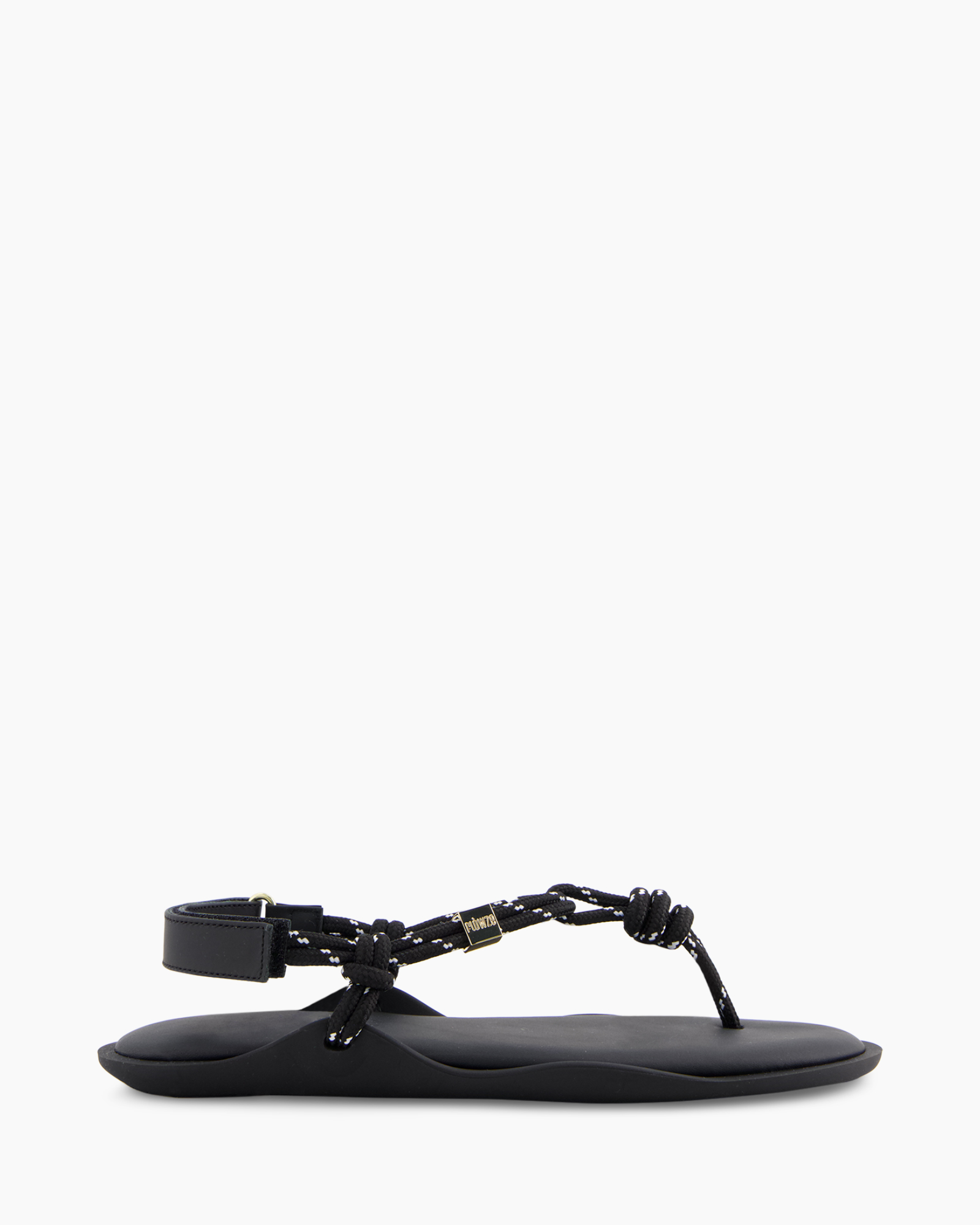 sandals, flat, toe-post, ankle strap, black