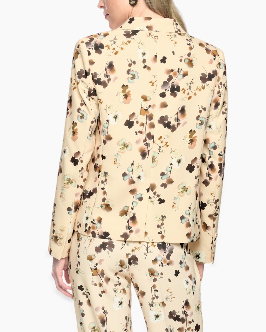 blazer, suit jacket, floral pattern, beige, lapel collar
