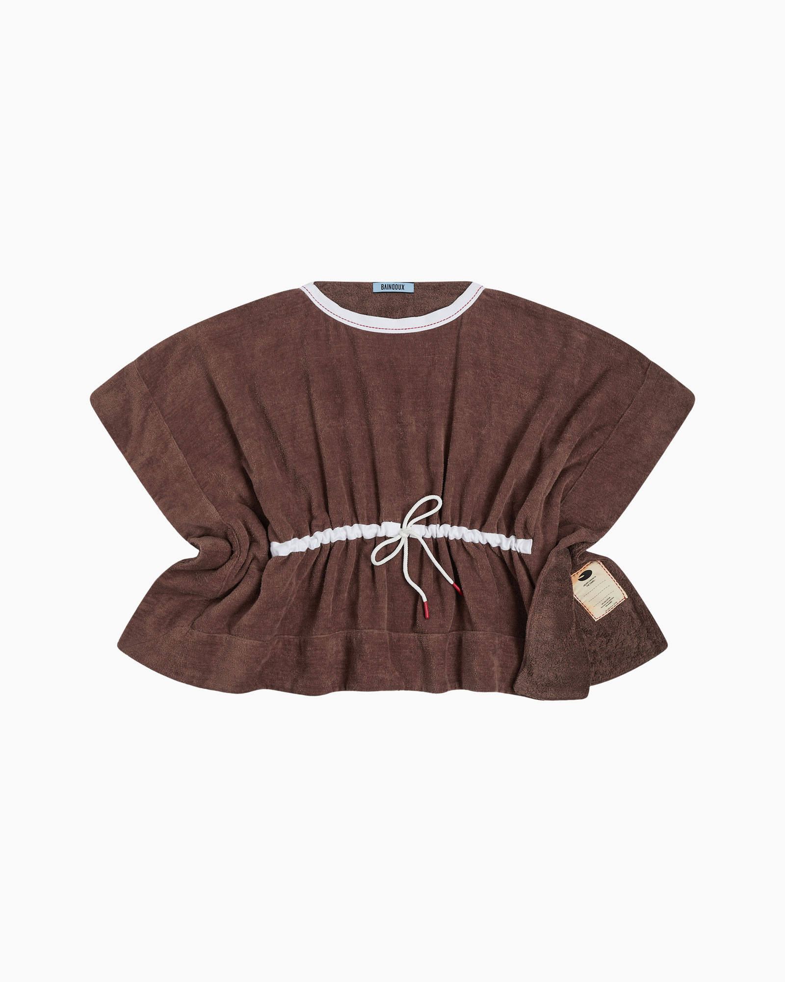 poncho, brown, drawstring, linen, loose-fit
